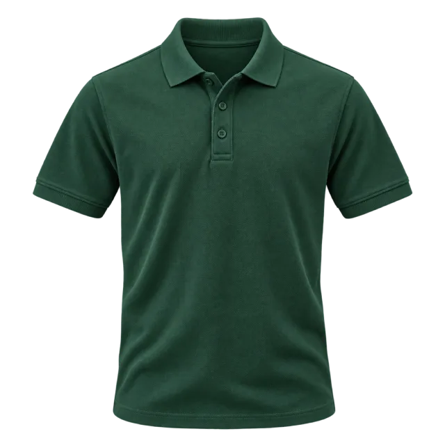 Dark green short-sleeve polo shirt with a collar and short button placket