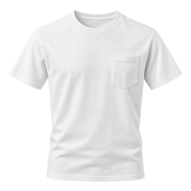 White short-sleeve crewneck T-shirt with a small chest pocket