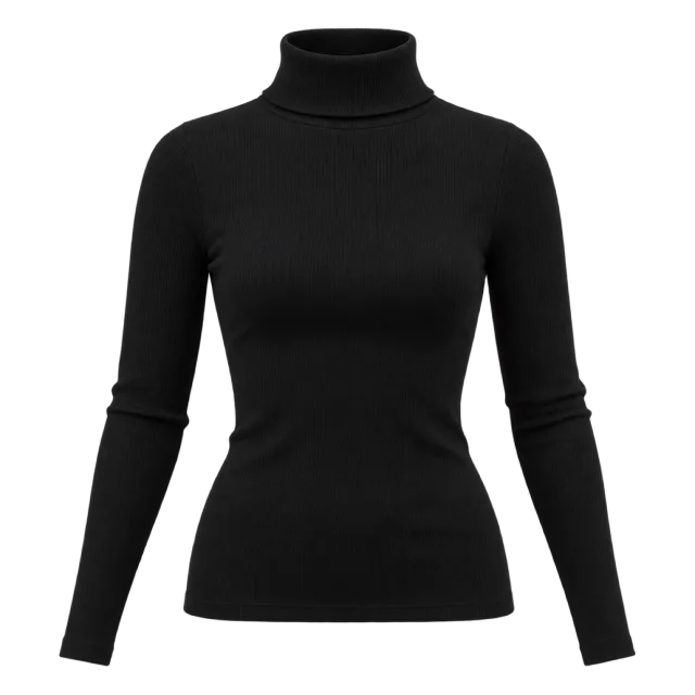 Black fitted long-sleeve turtleneck top