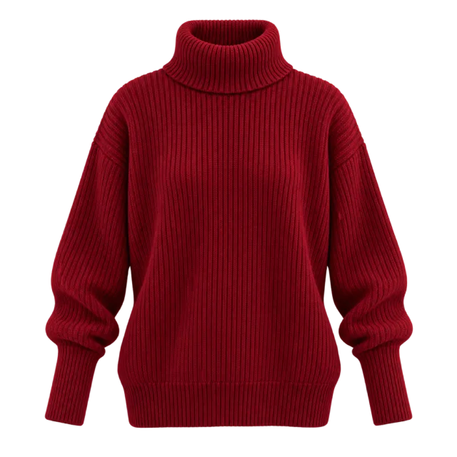 Red chunky roll-neck sweater with ribbed cuffs and hem