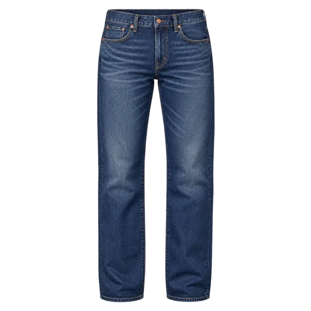Indigo straight-leg jeans with front pockets and contrast stitching