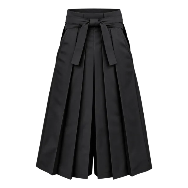 Black pleated hakama trousers with a structured waistband