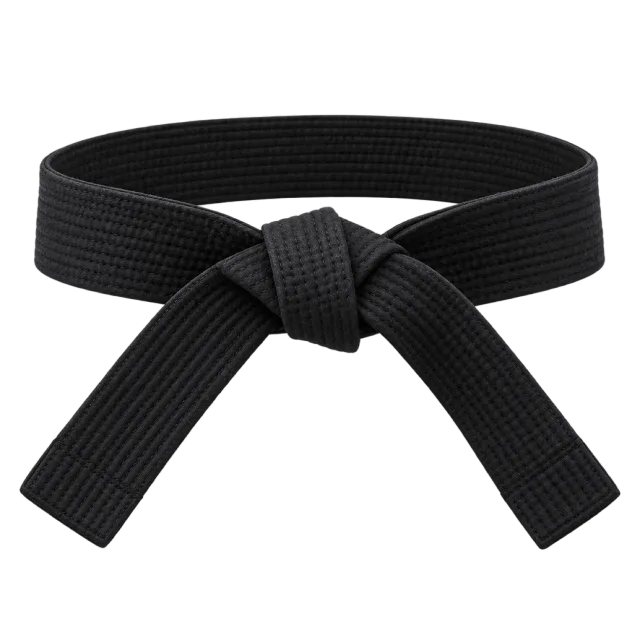 Black martial arts belt tied in a central knot