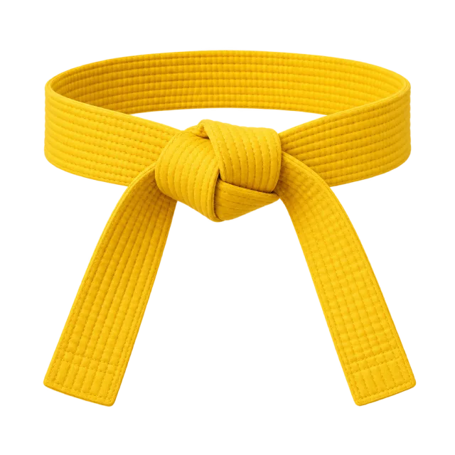 Yellow martial arts belt tied in a central knot