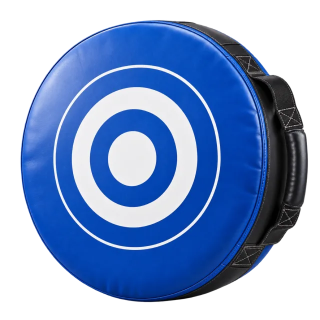 Round blue kick shield with white concentric target circles
