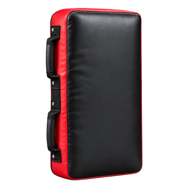 Rectangular black kick shield with red edging and side handles
