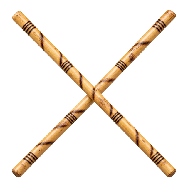 Two patterned rattan training sticks crossed diagonally