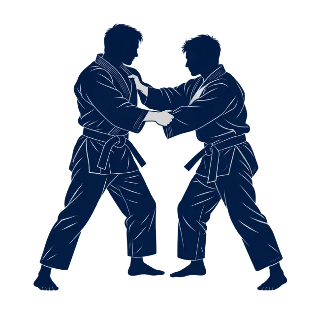 Navy illustration of two judo practitioners gripping each other's uniforms
