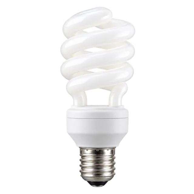 White spiral CFL bulb with a compact base and screw fitting