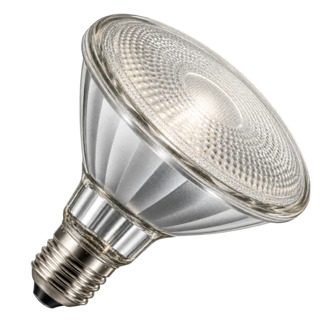 Silver reflector spotlight bulb with a textured circular face