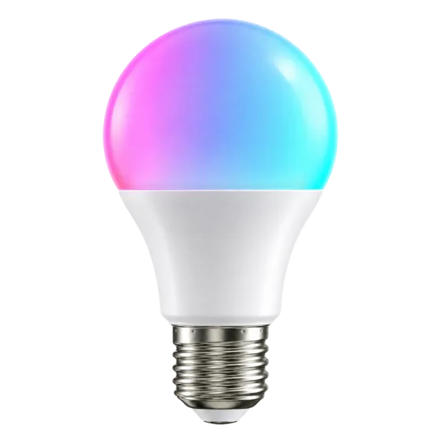 White RGB-style bulb with a pink, blue and cyan glowing dome