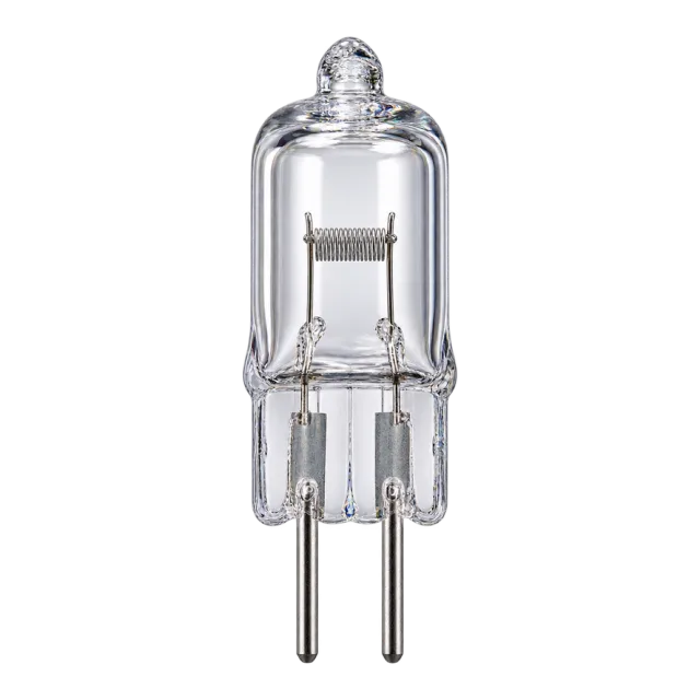 Clear halogen capsule bulb with two slender metal pins