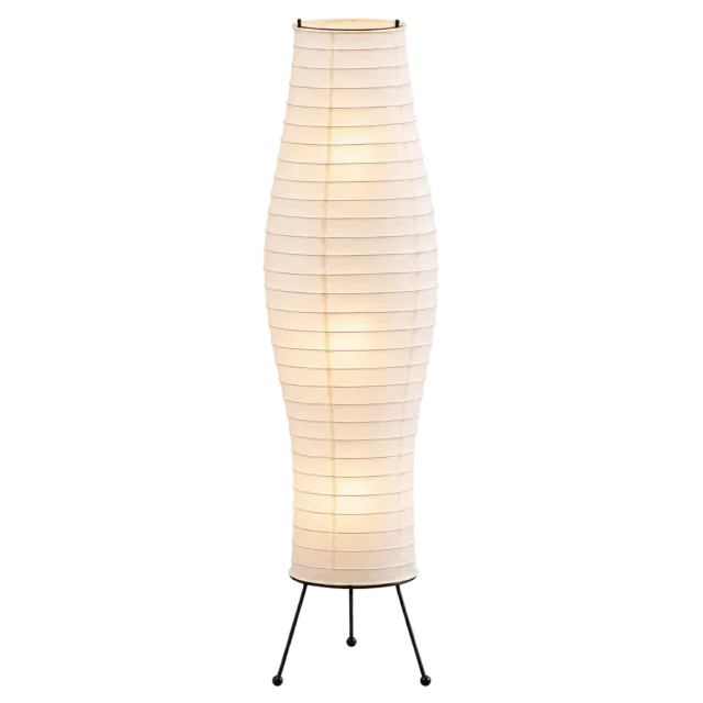 Tall cream paper lantern floor lamp on thin black legs