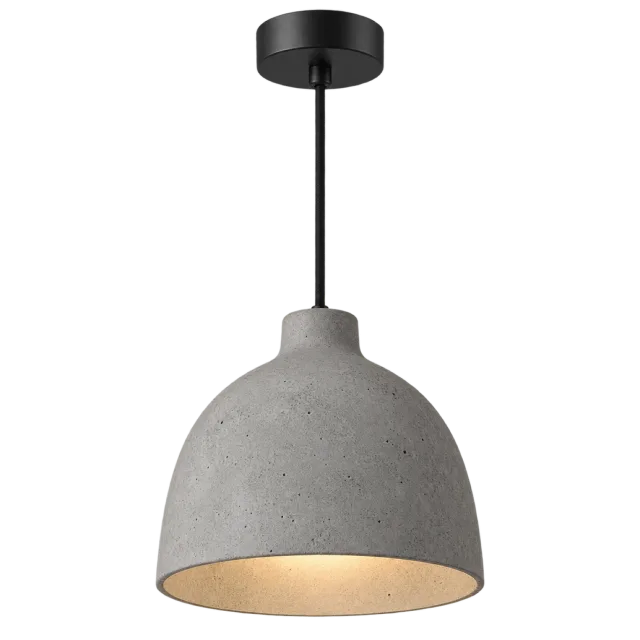 Grey concrete-style pendant light with a warm illuminated opening