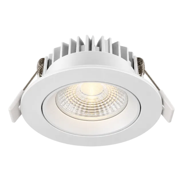 White recessed downlight with a circular reflector and cooling fins