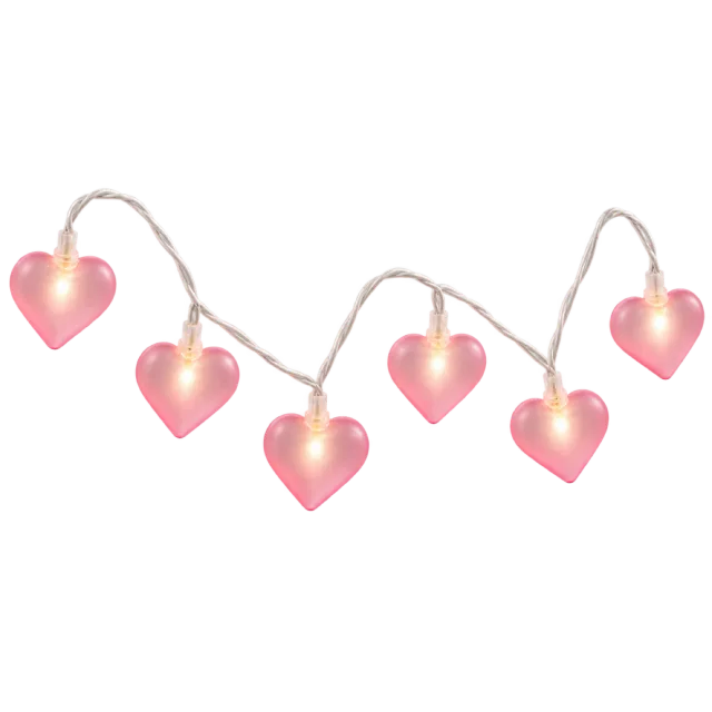 Curved string of pink heart-shaped lights