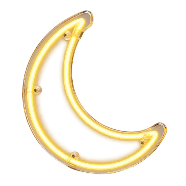 Yellow neon-style crescent moon light