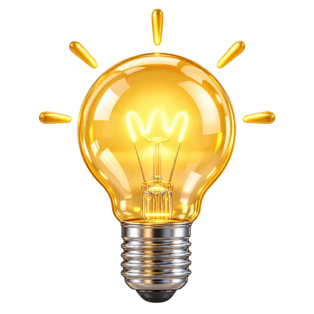 Bright golden idea light bulb illustration with short rays around it