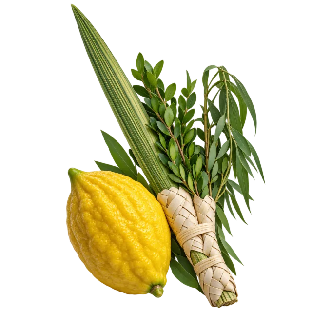 Large yellow citron beside a bundle of long green leaves and leafy branches