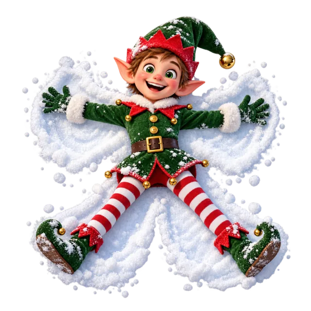 Elf lying in snow with arms and legs spread