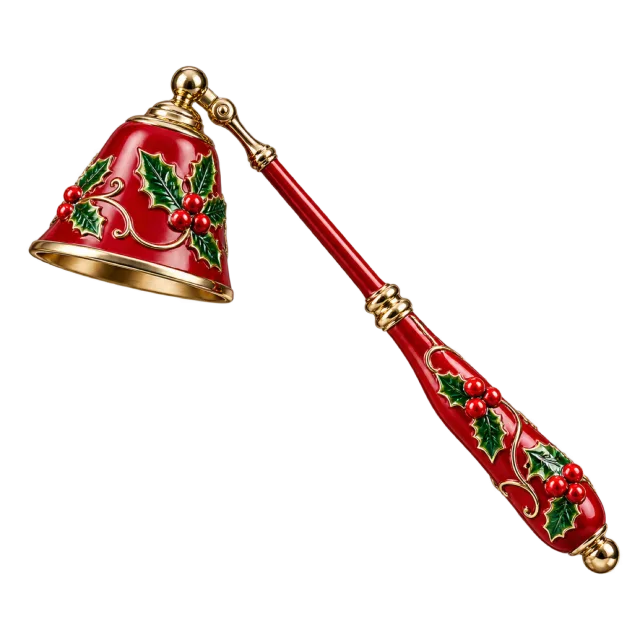 Red floral candle snuffer with a long decorated handle