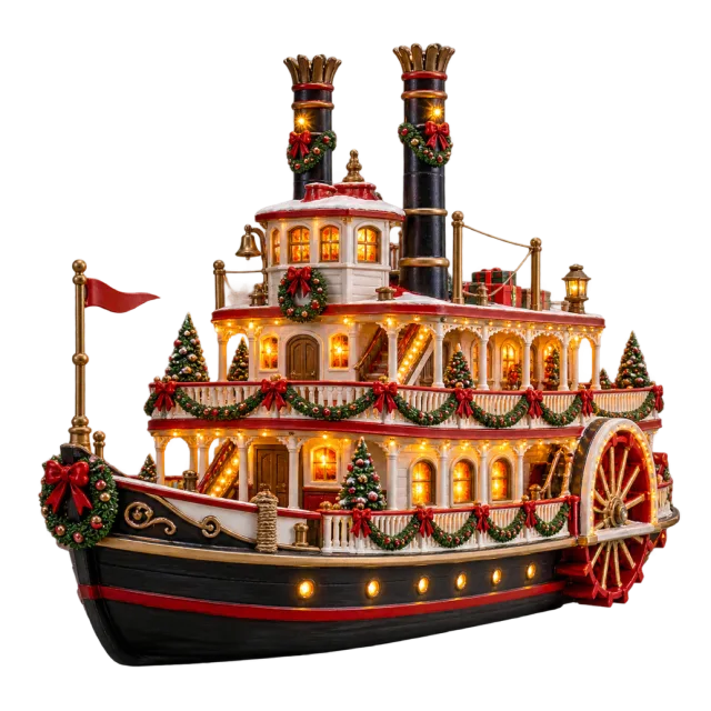 Decorated miniature paddle steamer with twin smokestacks