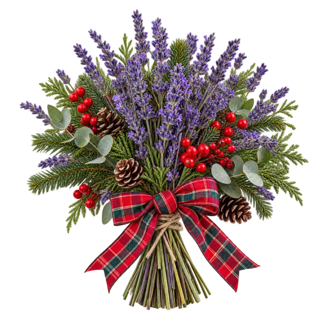 Purple lavender bundle with a red tartan ribbon