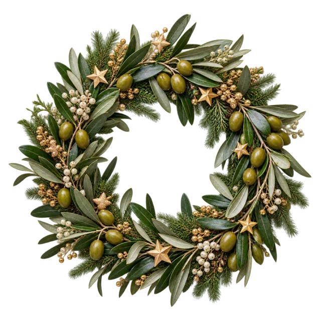 Olive branch wreath with small golden star decorations