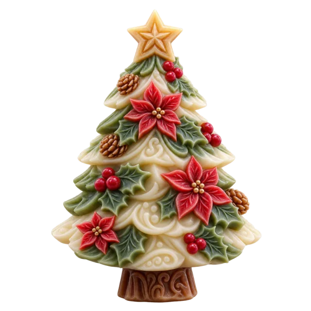 Cream tree-shaped carved gift decorated with red flowers
