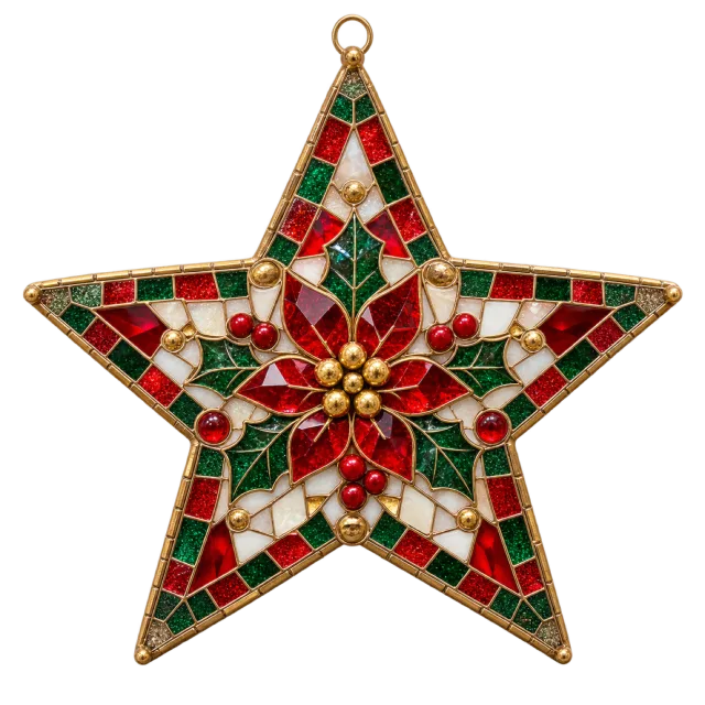 Five-point mosaic star with red and green tiles