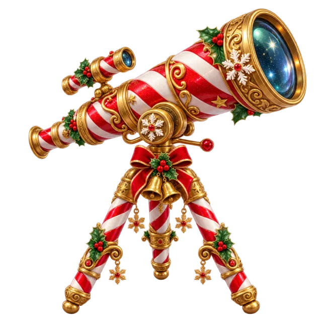 Red and white striped fantasy telescope with golden trim