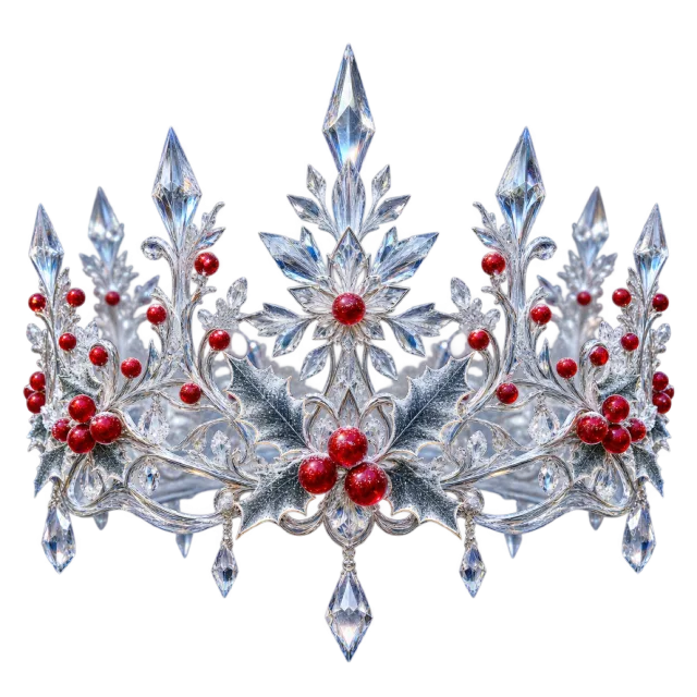 Clear ice-style crown with sharp points and red berries