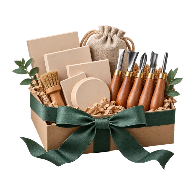 Gift box of carving tools and blank printing blocks