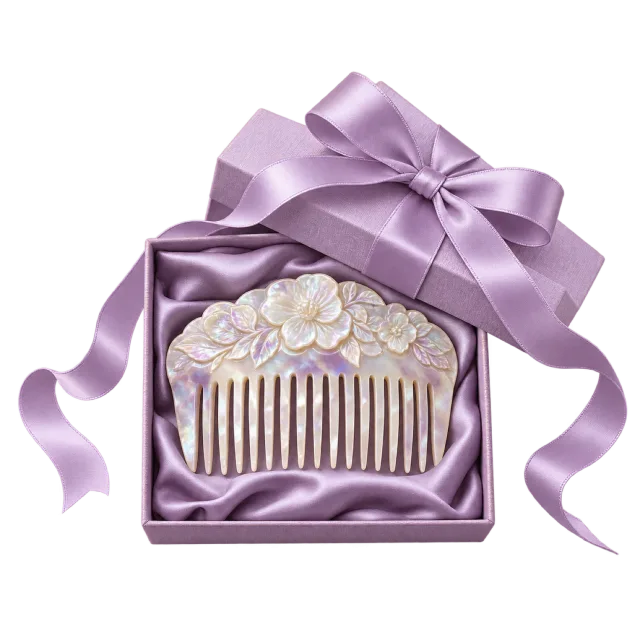 Pale floral hair comb in a lilac gift box