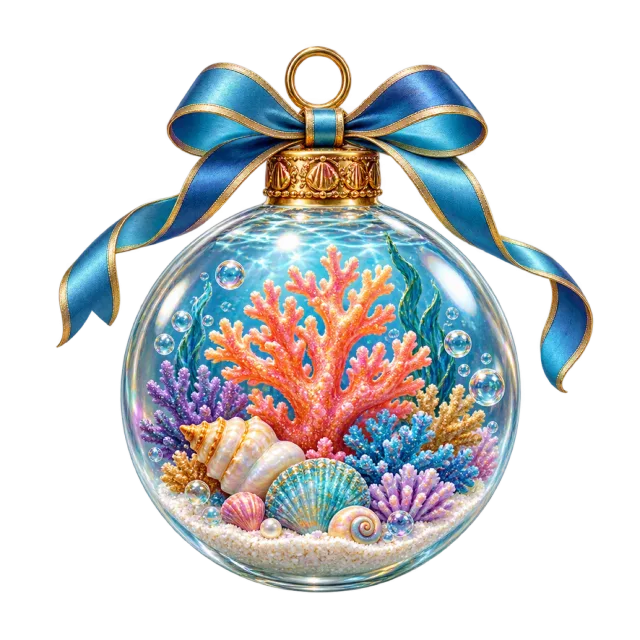 Clear round bauble enclosing colorful coral and small sea life