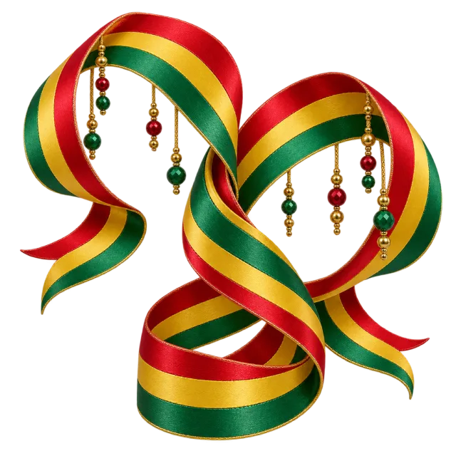 Red, yellow and green looping ribbon sculpture
