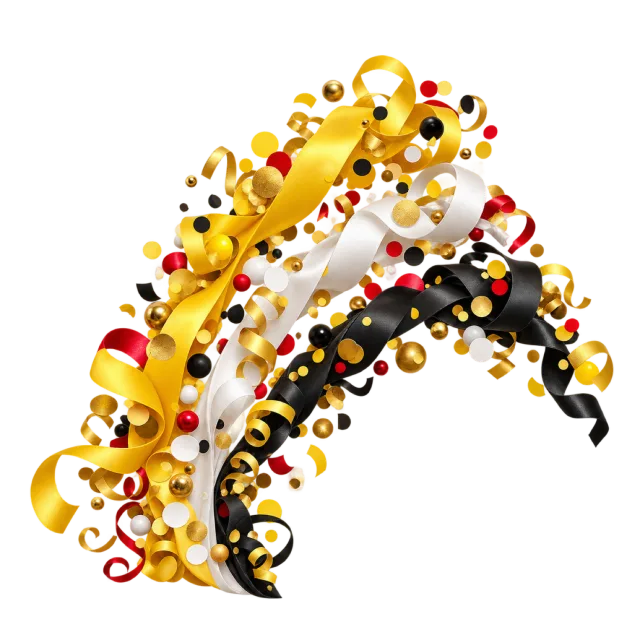 Yellow, white and black confetti ribbon arcs