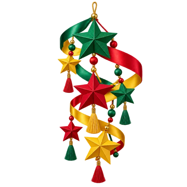 Green, red and yellow cascading star garland