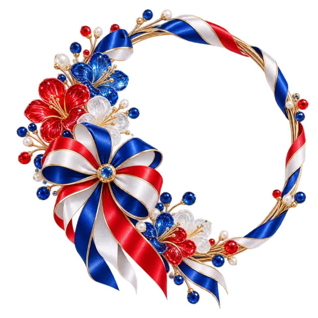 Red, white and blue ribbon hoop with floral accents