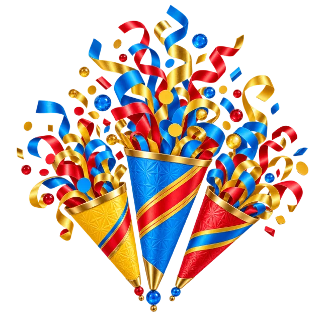 Blue, yellow and red confetti cone bouquet