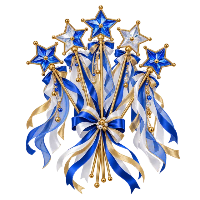 Blue and white star wands tied with ribbons