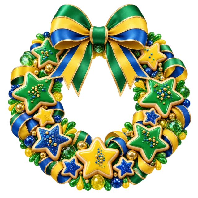 Green, blue and yellow iced cookie wreath