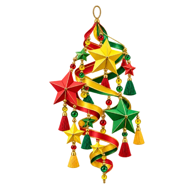 Red, yellow and green hanging star garland