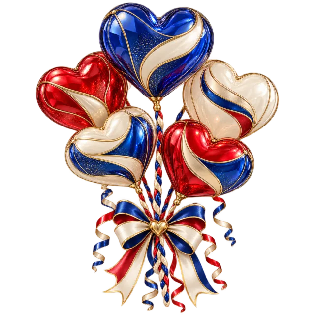 Blue, red and cream marbled heart balloons