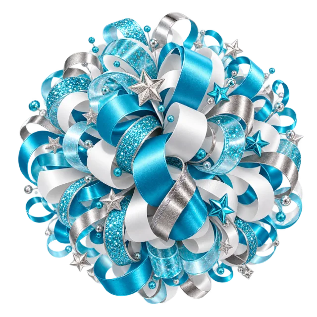 Blue and white curled streamer orb