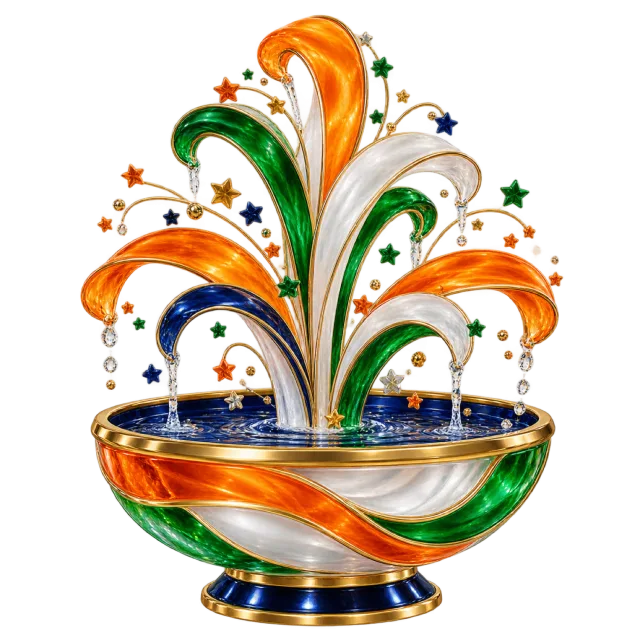 Orange, white and green ribbon fountain centerpiece