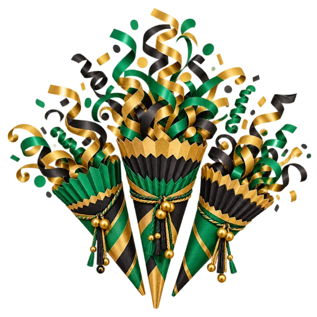 Black, green and yellow confetti cones