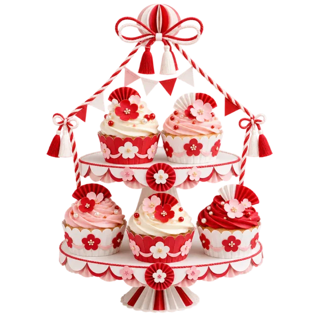 Red and white floral cupcake carousel