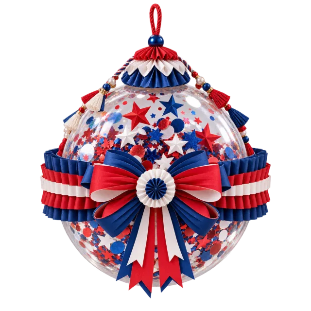 Red, white and blue confetti capsule with stars