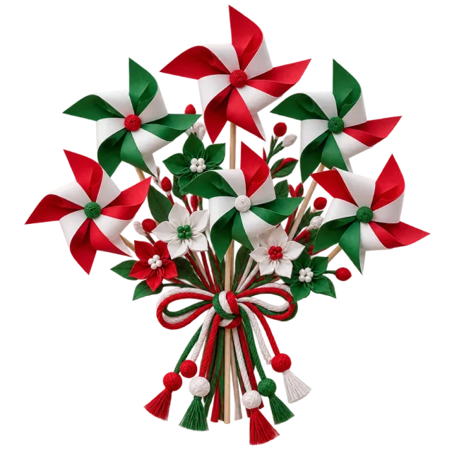Red, green and white pinwheel bouquet